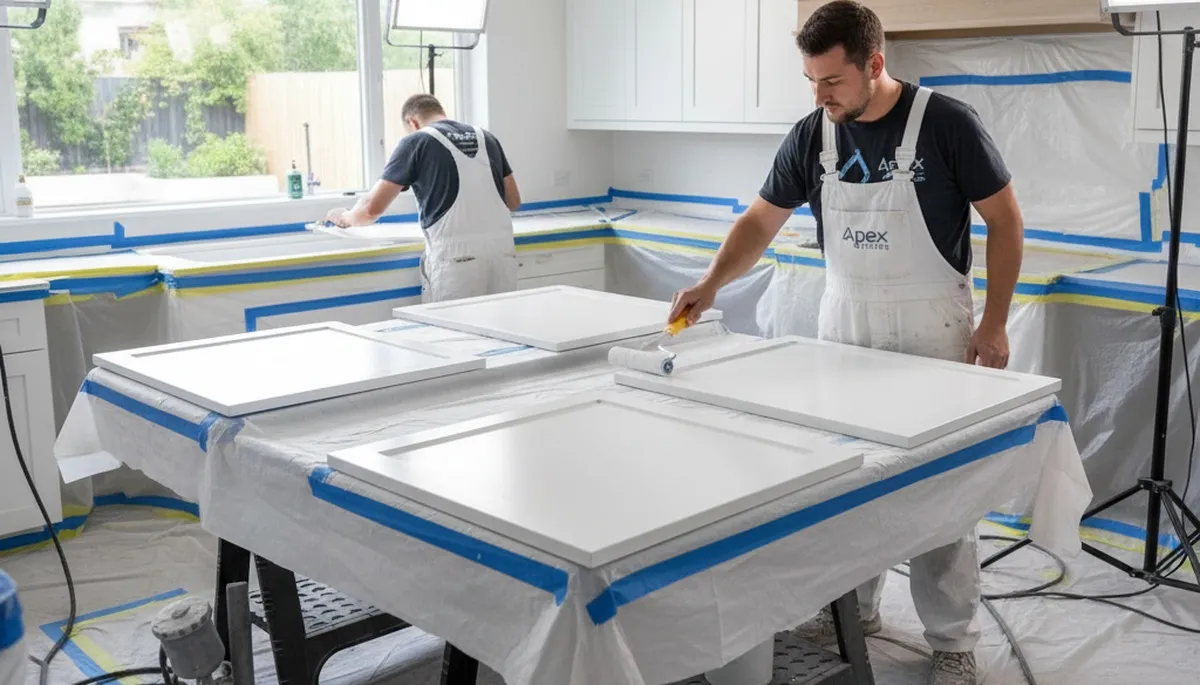 Professional cabinet painting in Redmond WA kitchen by expert house painters for durable refinishing