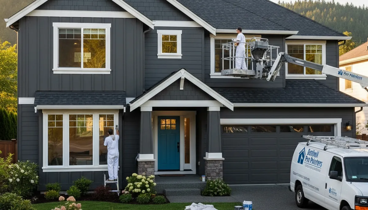 Professional house painters working on exterior home painting in Redmond, WA