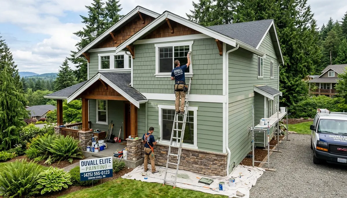 Professional house painters working on exterior home in Redmond WA