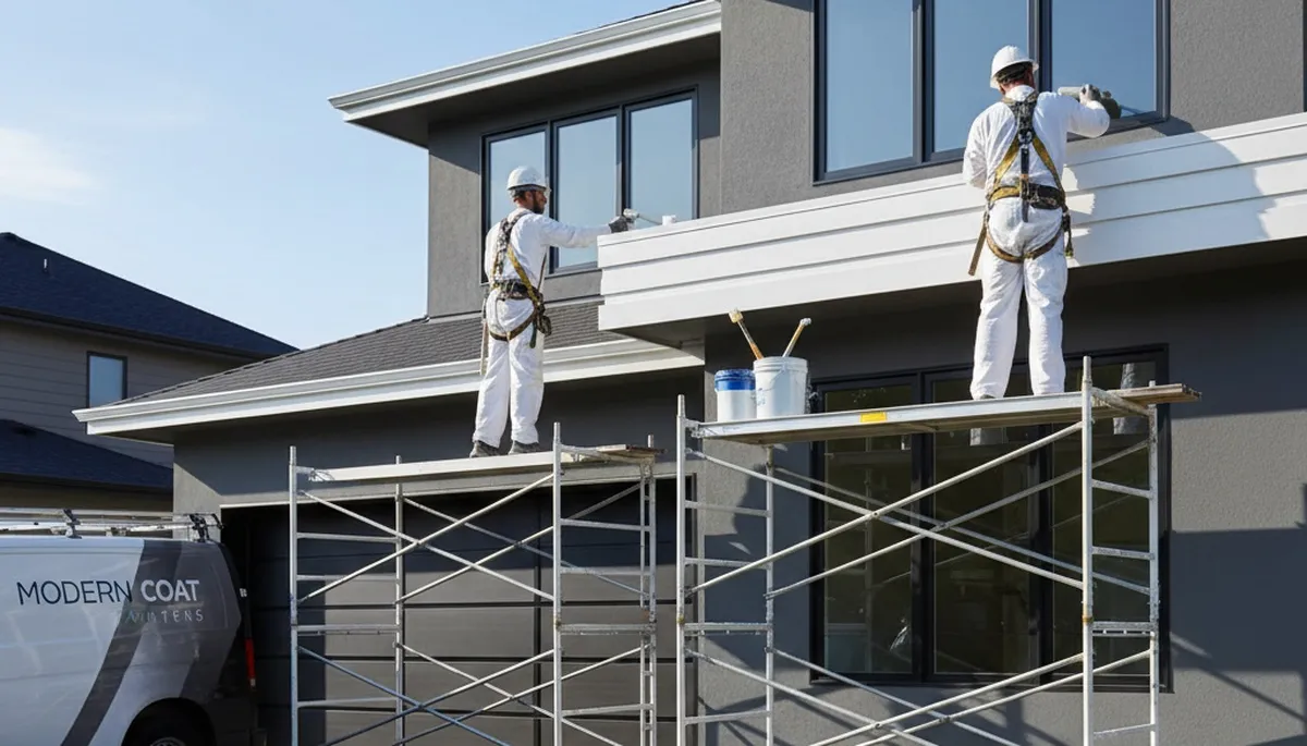 Professional trim and fascia painting on Redmond WA home exterior by expert house painters