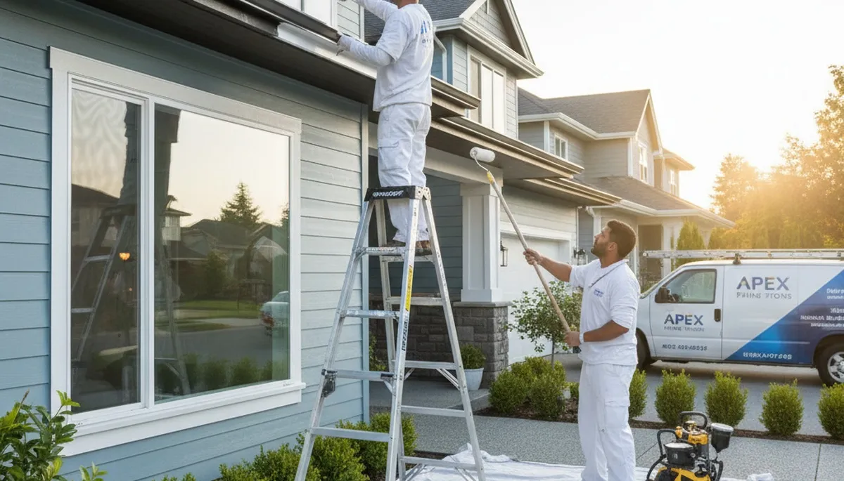 Professional trim and fascia painting on a Redmond WA home exterior by expert house painters