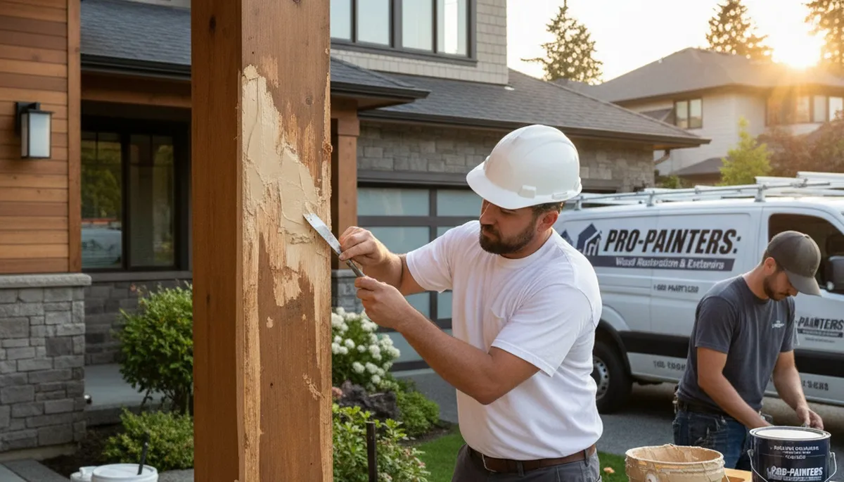 Professional wood rot repair on Redmond, WA home exterior by expert painters